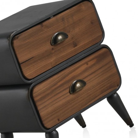 Mesita vintage 2 cajones hierro y madera de pino