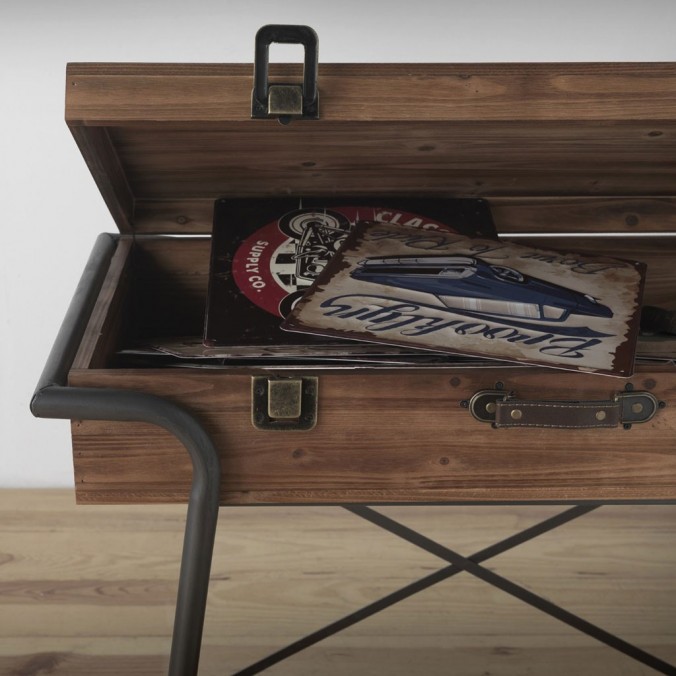 Consola maleta vintage 85x49cm hierro y madera