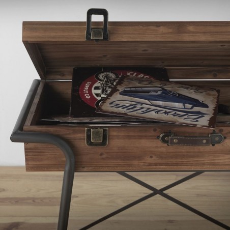 Consola maleta vintage 85x49cm hierro y madera
