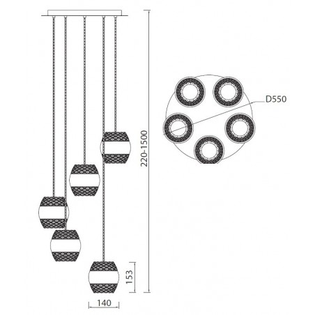 Lámpara techo 5 luces Khalifa LED integrado