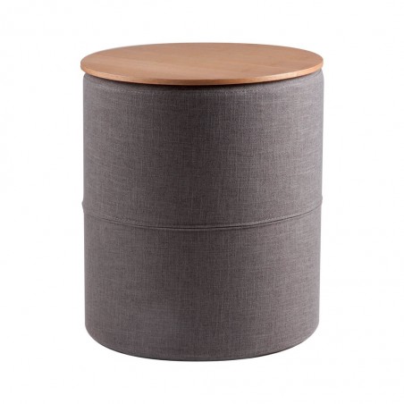 Mesa auxiliar 45cm tapizado gris y superficie madera