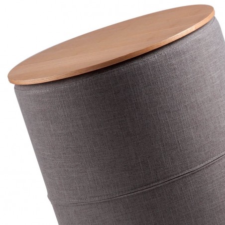 Mesa auxiliar 45cm tapizado gris y superficie madera