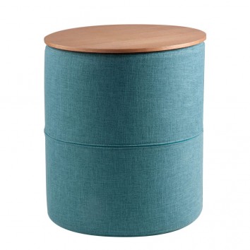 Mesa auxiliar 45cm tapizado azul y superficie madera