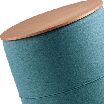 Mesa auxiliar 45cm tapizado azul y superficie madera 2
