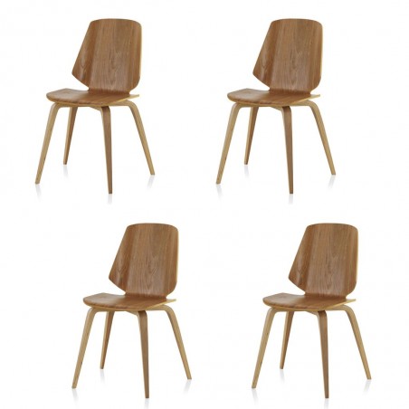 Pack 4 sillas estilo nórdico 43x51x84h de contrachapado de roble