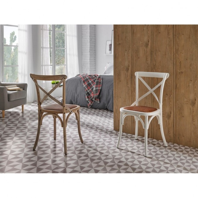 Silla vintage ARIANA madera tono roble y rattan