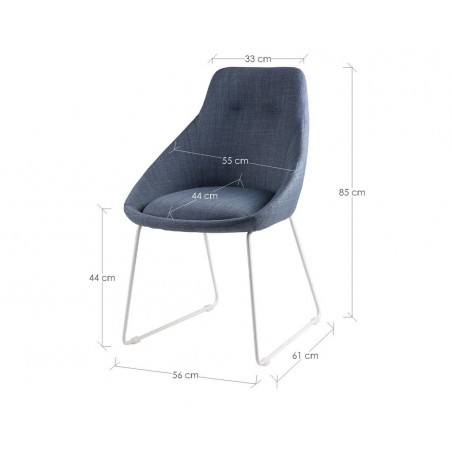 Silla diseño ALBA tapizado azul y patas color blanco