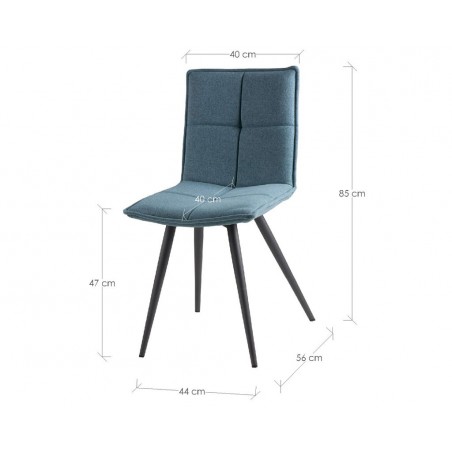 Silla diseño ZOE tapizado azul y patas color negro