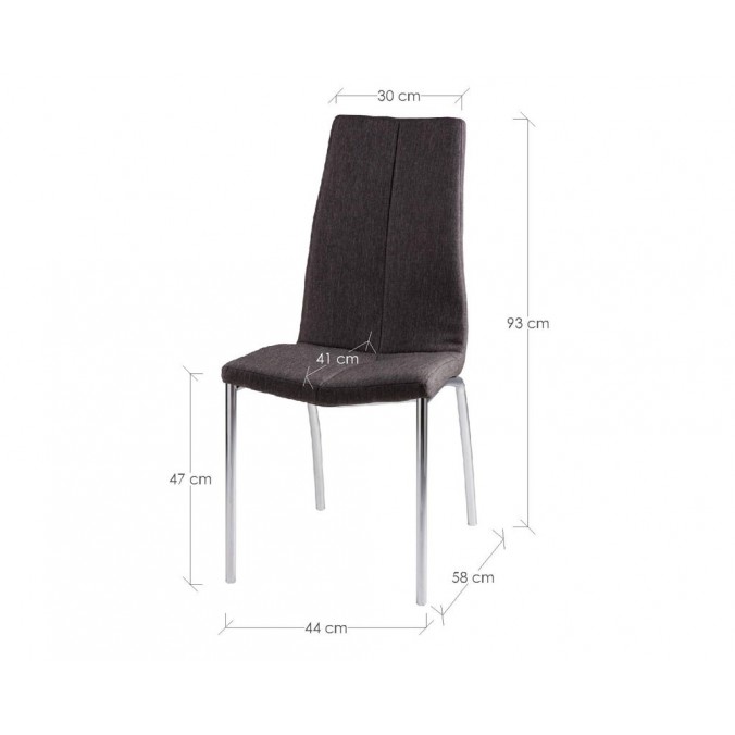 Silla CARLA tapizado gris oscuro y patas metal cromo