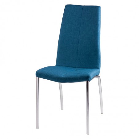 Silla CARLA tapizado azul oscuro y patas metal cromo