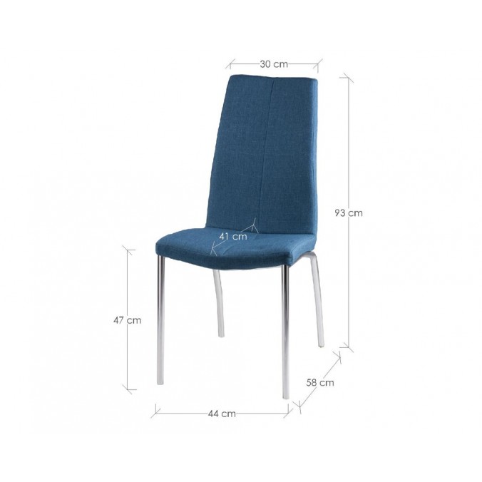Silla CARLA tapizado azul oscuro y patas metal cromo Silla CARLA tapizado azul oscuro y patas metal cromo