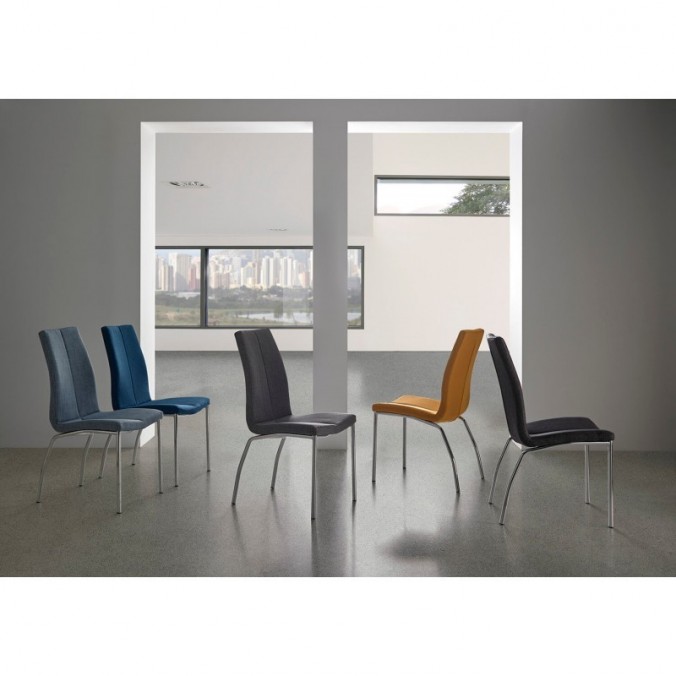 Silla CARLA tapizado azul oscuro y patas metal cromo Silla CARLA tapizado azul oscuro y patas metal cromo