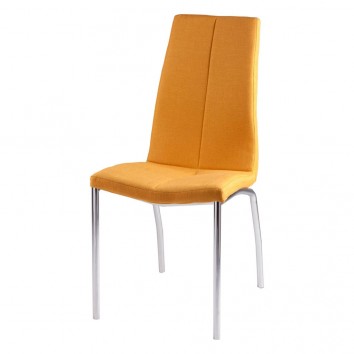 Silla CARLA tapizado mostaza y patas metal cromo