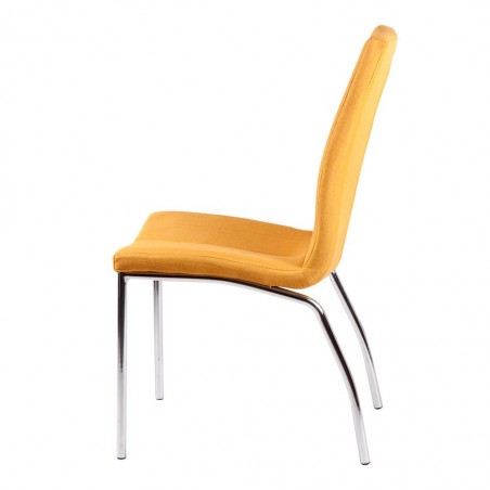 Silla CARLA tapizado mostaza y patas metal cromo
