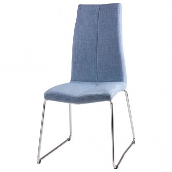 Silla AROA tapizado azul claro y patas metal cromo
