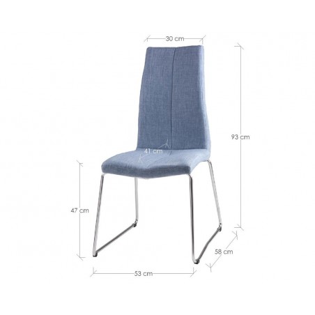 Silla AROA tapizado azul claro y patas metal cromo
