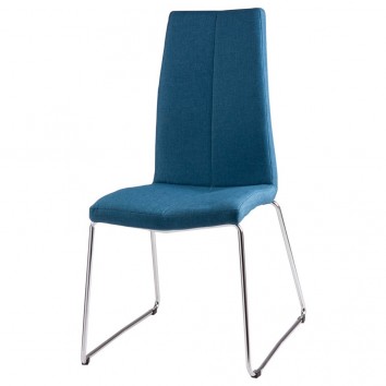 Silla AROA tapizado azul y patas metal cromo