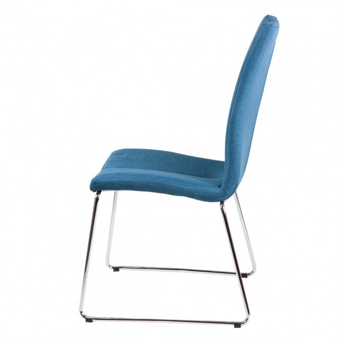 Silla AROA tapizado azul y patas metal cromo