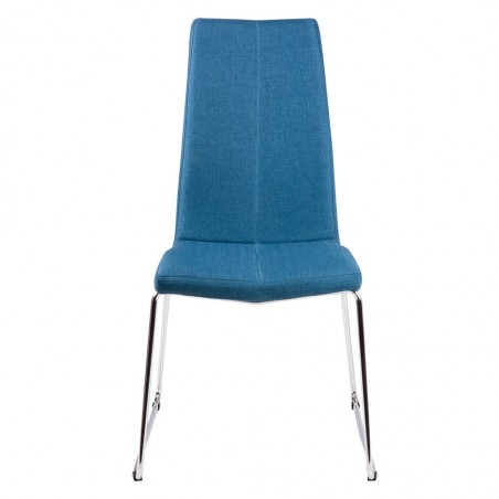 Silla AROA tapizado azul y patas metal cromo