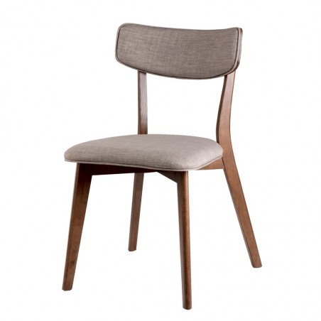 Silla LINA tapizado gris claro y madera natural oscuro