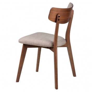 Silla LINA tapizado gris claro y madera natural oscuro 2