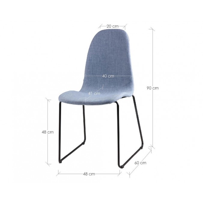 Silla HELENA tapizado azul claro y patas metal negro