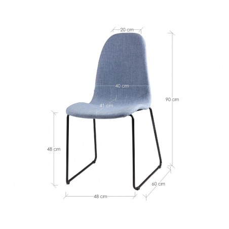 Silla HELENA tapizado azul claro y patas metal negro