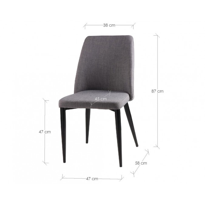 Silla MELISSA tapizado gris y patas metal negro
