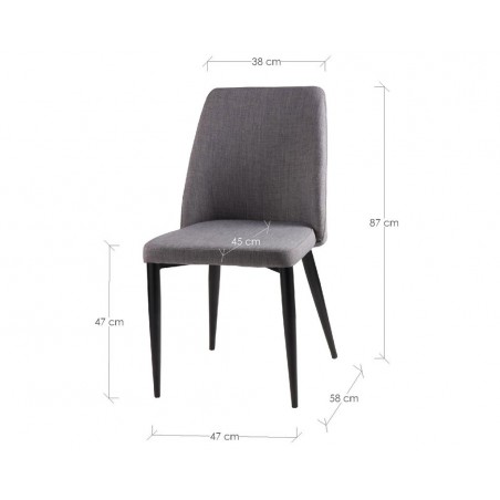 Silla MELISSA tapizado gris y patas metal negro