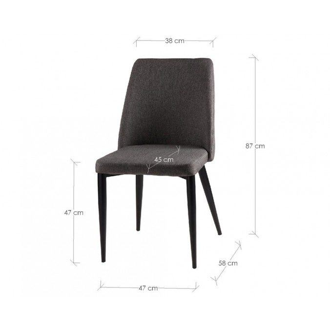Silla MELISSA tapizado gris oscuro y patas metal negro