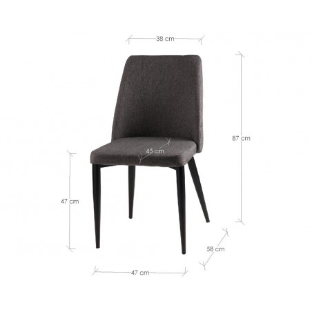 Silla MELISSA tapizado gris oscuro y patas metal negro